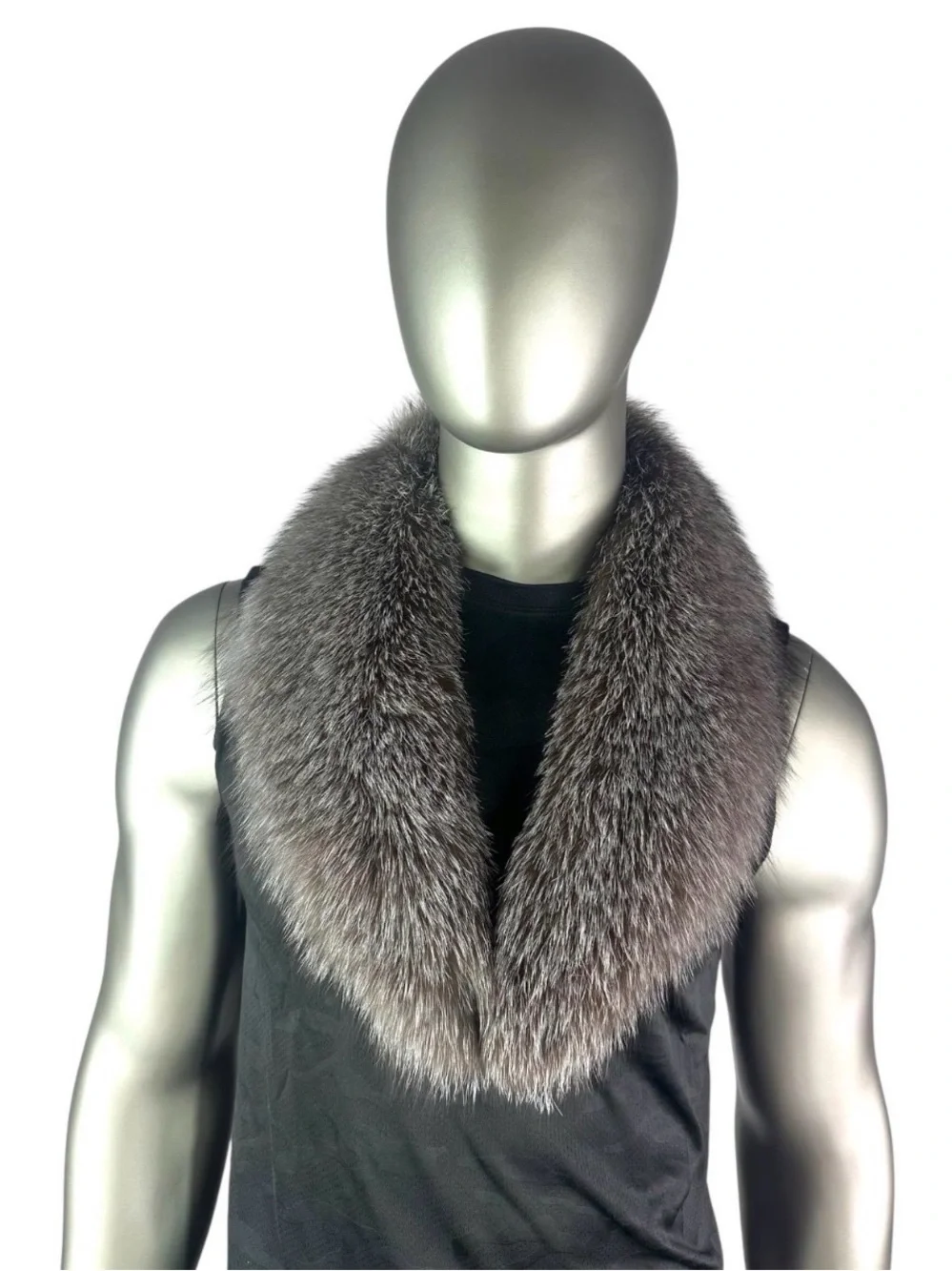Mens SILVER-INDIGO FOX Collar, 36” L, Certified Vintage Fur